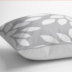 - K12180-Gorsel-3 - Realhomes  RealHomes Gri - Beyaz Zeminde Yaprak Motifli Klasik Desenli Dijital Baskılı Yastık Kırlent Kılıfı Realhomes