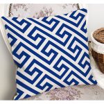 - K12185-Gorsel-1 - Realhomes  RealHomes Lacivert Zeminde Geometrik Motifli Mozaik Desenli Dijital Baskılı Yastık Kırlent Kılıfı Realhomes