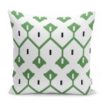 RealHomes Yeşil Zeminde Geleneksel Motifli İskandinav Desenli Dijital Baskılı Yastık Kırlent Kılıfı Realhomes