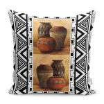 - K12193-Gorsel - Realhomes RealHomes Kahverengi - Siyah Zeminde Etnik Motifli Su Küpü Desenli Dijital Baskılı Yastık Kırlent Kılıfı Realhomes