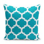 - K12196-Gorsel - Realhomes  RealHomes Turkuaz Zeminde Ogea Motifli Morrocan Desenli Dijital Baskılı Yastık Kırlent Kılıfı Realhomes