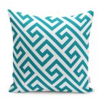 - K12200-Gorsel - Realhomes  RealHomes Turkuaz Zeminde Geometrik Motifli Mozaik Desenli Dijital Baskılı Yastık Kırlent Kılıfı Realhomes