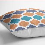 RealHomes Beyaz Zeminde Morrocan Motifli Ogea Desenli Dijital Baskılı Yastık Kırlent Kılıfı Realhomes