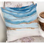 - K12210-Gorsel-1 - Realhomes RealHomes Gold - Mavi Zeminde Mermer Motifli Kanvas Desenli Dijital Baskılı Yastık Kırlent Kılıfı Realhomes