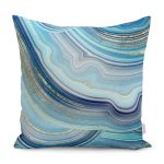 - K12211-Gorsel - Realhomes RealHomes Gold - Turkuaz Zeminde Mermer Motifli Modern Sanat Desenli Dijital Baskılı Yastık Kırlent Kılıfı Realhomes