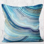 - K12211-Gorsel-2 - Realhomes RealHomes Gold - Turkuaz Zeminde Mermer Motifli Modern Sanat Desenli Dijital Baskılı Yastık Kırlent Kılıfı Realhomes