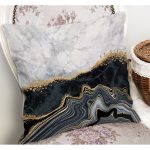 - K12213-Gorsel-1 - Realhomes RealHomes Gold - Gri Zeminde Mermer Motifli Klasik Desenli Dijital Baskılı Yastık Kırlent Kılıfı Realhomes