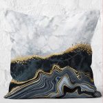 - K12213-Gorsel-2 - Realhomes RealHomes Gold - Gri Zeminde Mermer Motifli Klasik Desenli Dijital Baskılı Yastık Kırlent Kılıfı Realhomes
