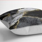 - K12214-Gorsel-3 - Realhomes RealHomes Gold - Siyah Zeminde Mermer Motifli Kanvas Desenli Dijital Baskılı Yastık Kırlent Kılıfı Realhomes