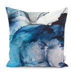 - K12216-Gorsel - Realhomes RealHomes Lacivert Zeminde Kanvas Motifli Boyama Desenli Dijital Baskılı Yastık Kırlent Kılıfı Realhomes