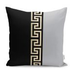 - K12218-Gorsel - Realhomes RealHomes Gold - Siyah Zeminde Geometrik Motifli Klasik Desenli Dijital Baskılı Yastık Kırlent Kılıfı Realhomes