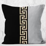 - K12218-Gorsel-2 - Realhomes RealHomes Gold - Siyah Zeminde Geometrik Motifli Klasik Desenli Dijital Baskılı Yastık Kırlent Kılıfı Realhomes