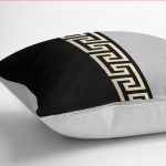 - K12218-Gorsel-3 - Realhomes RealHomes Gold - Siyah Zeminde Geometrik Motifli Klasik Desenli Dijital Baskılı Yastık Kırlent Kılıfı Realhomes