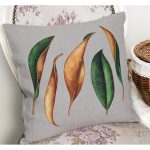- K12220-Gorsel-1 - Realhomes  RealHomes Gri - Yeşil Zeminde Kanvas Motifli Yapraklar Desenli Dijital Baskılı Yastık Kırlent Kılıfı Realhomes
