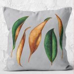 - K12220-Gorsel-2 - Realhomes  RealHomes Gri - Yeşil Zeminde Kanvas Motifli Yapraklar Desenli Dijital Baskılı Yastık Kırlent Kılıfı Realhomes
