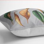 - K12220-Gorsel-3 - Realhomes  RealHomes Gri - Yeşil Zeminde Kanvas Motifli Yapraklar Desenli Dijital Baskılı Yastık Kırlent Kılıfı Realhomes