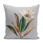 - K12221-Gorsel - Realhomes RealHomes Gri - Yeşil Zeminde Çiçek Motifli Yaprak Desenli Dijital Baskılı Yastık Kırlent Kılıfı Realhomes