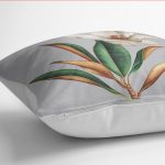 - K12221-Gorsel-3 - Realhomes RealHomes Gri - Yeşil Zeminde Çiçek Motifli Yaprak Desenli Dijital Baskılı Yastık Kırlent Kılıfı Realhomes