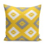 - K12224-Gorsel - Realhomes RealHomes Gri - Sarı Zeminde Etnik Motifli Geometrik Desenli Dijital Baskılı Yastık Kırlent Kılıfı Realhomes