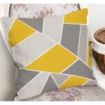 - K12225-Gorsel-1 - Realhomes  RealHomes Gri - Sarı Zeminde Klasik Motifli Geometrik Desenli Dijital Baskılı Yastık Kırlent Kılıfı Realhomes