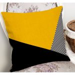 - K12226-Gorsel-1 - Realhomes  RealHomes Sarı - Siyah Zeminde Modern Motifli Geometrik Desenli Dijital Baskılı Yastık Kırlent Kılıfı Realhomes