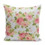 - K12231-Gorsel - Realhomes  RealHomes Mavi - Pembe Zeminde Gül Motifli Floral Desenli Dijital Baskılı Yastık Kırlent Kılıfı Realhomes