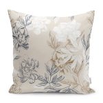 RealHomes Ekru - Gri Zeminde Floral Motifli Çiçek Desenli Dijital Baskılı Yastık Kırlent Kılıfı Realhomes