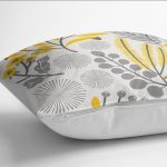 - K12234-Gorsel-3 - Realhomes  RealHomes Sarı - Gri Zeminde Çiçek ve Yaprak Motifli Floral Desenli Dijital Baskılı Yastık Kırlent Kılıfı Realhomes