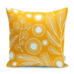 - K12237-Gorsel - Realhomes  RealHomes Sarı Zeminde Çiçek ve Yaprak Motifli Floral Desenli Dijital Baskılı Yastık Kırlent Kılıfı Realhomes