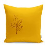 RealHomes Hardal Zeminde Kanvas Motifli Yaprak Desenli Dijital Baskılı Yastık Kırlent Kılıfı Realhomes