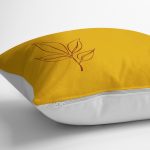 RealHomes Hardal Zeminde Kanvas Motifli Yaprak Desenli Dijital Baskılı Yastık Kırlent Kılıfı Realhomes