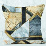 RealHomes Gold - Siyah Zeminde Modern Motifli Mermer Desenli Dijital Baskılı Yastık Kırlent Kılıfı Realhomes