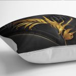 - K12246-Gorsel-3 - Realhomes  RealHomes Siyah Zeminde Gold Motifli Yaprak Desenli Dijital Baskılı Yastık Kırlent Kılıfı Realhomes