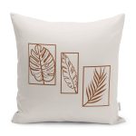 - K12248-Gorsel - Realhomes  RealHomes Ekru - Kahverengi Zeminde Çerçe Motifli Yaprak Desenli Dijital Baskılı Yastık Kırlent Kılıfı Realhomes