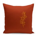 - K12250-Gorsel - Realhomes  RealHomes Kızıl Zeminde Kanvas Motifli Yaprak Desenli Dijital Baskılı Yastık Kırlent Kılıfı Realhomes
