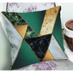 RealHomes Turkuaz - Gold Zeminde Modern Motifli Mermer Desenli Dijital Baskılı Yastık Kırlent Kılıfı Realhomes