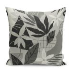 - K12253-Gorsel - Realhomes  RealHomes Gri Zeminde Tropik Motifli Yaprak Desenli Dijital Baskılı Yastık Kırlent Kılıfı Realhomes