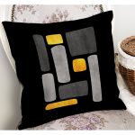 - K12255-Gorsel-1 - Realhomes  RealHomes Gold - Siyah Zeminde Kanvas Motifli Gold Desenli Dijital Baskılı Yastık Kırlent Kılıfı Realhomes