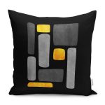 - K12255-Gorsel - Realhomes  RealHomes Gold - Siyah Zeminde Kanvas Motifli Gold Desenli Dijital Baskılı Yastık Kırlent Kılıfı Realhomes