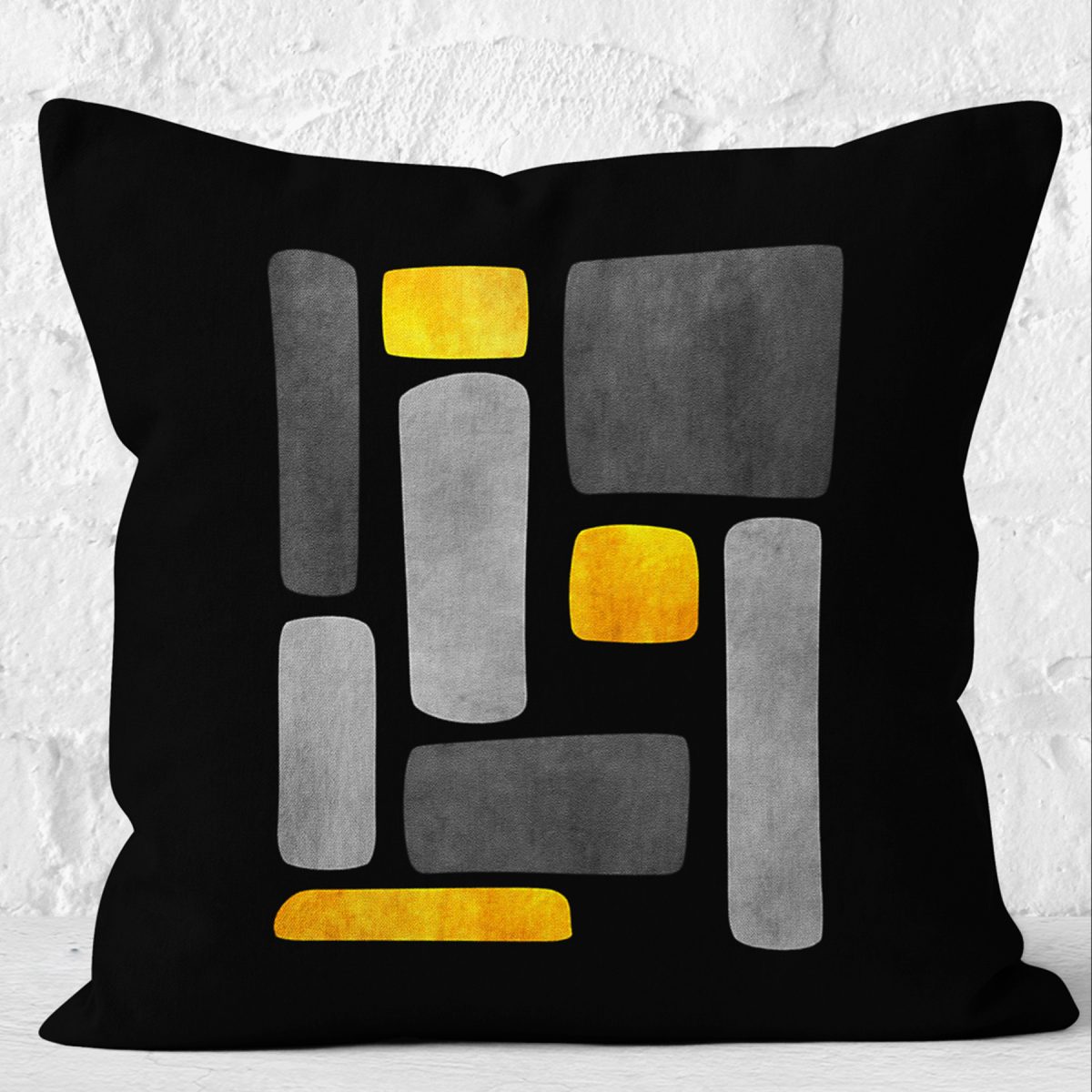 RealHomes Gold - Siyah Zeminde Kanvas Motifli Gold Desenli Dijital Baskılı Yastık Kırlent Kılıfı Realhomes