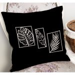 - K12257-Gorsel-1 - Realhomes  RealHomes Ekru - Siyah Zeminde Çerçe Motifli Yaprak Desenli Dijital Baskılı Yastık Kırlent Kılıfı Realhomes