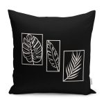 - K12257-Gorsel - Realhomes  RealHomes Ekru - Siyah Zeminde Çerçe Motifli Yaprak Desenli Dijital Baskılı Yastık Kırlent Kılıfı Realhomes