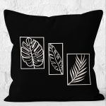 - K12257-Gorsel-2 - Realhomes  RealHomes Ekru - Siyah Zeminde Çerçe Motifli Yaprak Desenli Dijital Baskılı Yastık Kırlent Kılıfı Realhomes
