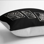 - K12257-Gorsel-3 - Realhomes  RealHomes Ekru - Siyah Zeminde Çerçe Motifli Yaprak Desenli Dijital Baskılı Yastık Kırlent Kılıfı Realhomes