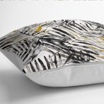 RealHomes Siyah - Gri Zeminde Tropik Motifli Yaprak Desenli Dijital Baskılı Yastık Kırlent Kılıfı Realhomes