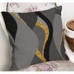 - K12263-Gorsel-1 - Realhomes RealHomes Gold - Antrasit Zeminde Kanvas Motifli Altın Desenli Dijital Baskılı Yastık Kırlent Kılıfı Realhomes