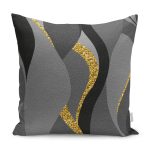 - K12263-Gorsel - Realhomes RealHomes Gold - Antrasit Zeminde Kanvas Motifli Altın Desenli Dijital Baskılı Yastık Kırlent Kılıfı Realhomes