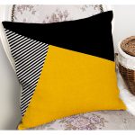 - K12270-Gorsel-1 - Realhomes  RealHomes Sarı - Siyah Zeminde Geometrik Motifli Modern Desenli Dijital Baskılı Yastık Kırlent Kılıfı Realhomes