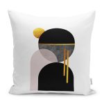 - K12271-Gorsel - Realhomes  RealHomes Siyah - Beyaz Zeminde Modern Motifli Boho Desenli Dijital Baskılı Yastık Kırlent Kılıfı Realhomes