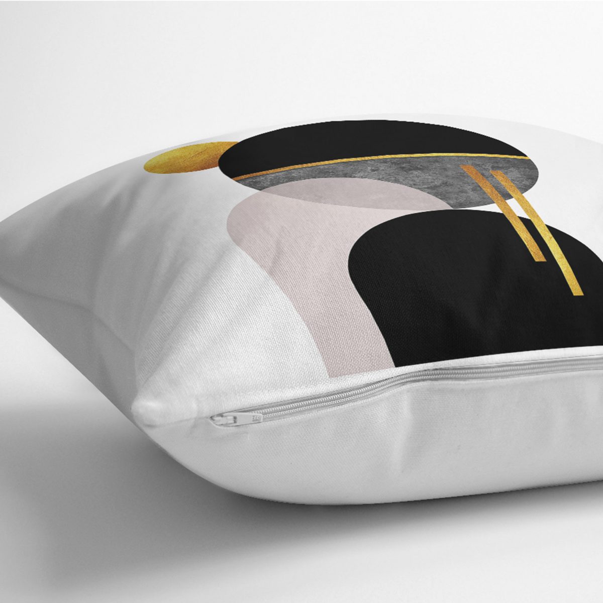 RealHomes Siyah - Beyaz Zeminde Modern Motifli Boho Desenli Dijital Baskılı Yastık Kırlent Kılıfı Realhomes